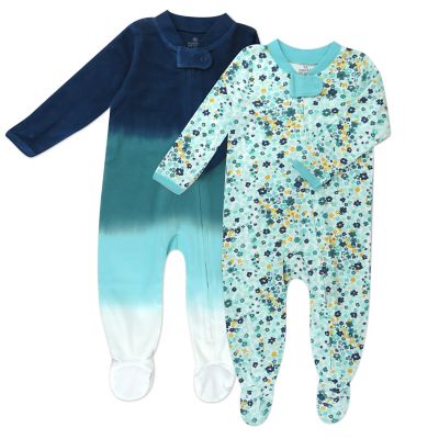 The Honest Company&reg; 2-Pack Dip/Floral Snug-Fit Organic Cotton Footed Pajamas in Aqua