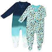 The Honest Company&reg; Newborn 2-Pack Dip/Floral Snug-Fit Organic Cotton Footed Pajamas in Aqua