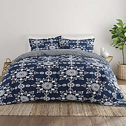 Home Collection Daisy Medallion 3-Piece Reversible King/California King Comforter Set in Navy