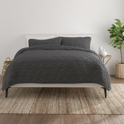 Damask 3-Piece King/california King Quilt Set In Grey