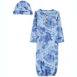 carter's® Size 3M 2-Piece Tie-Dye Sleeper Gown & Hat Set in Blue