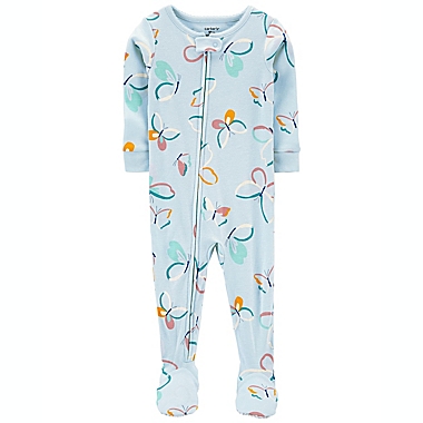 carter&#39;s&reg; Size 12M 1-Piece Butterfly 100% Snug Fit Cotton Footie PJs in Blue. View a larger version of this product image.