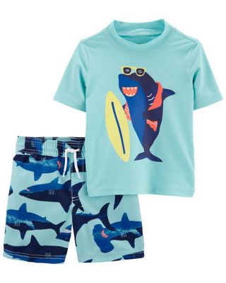 carter's® Size 24M 2-Piece Surf Shark Rashguard Set in Blue. View a larger version of this product image.