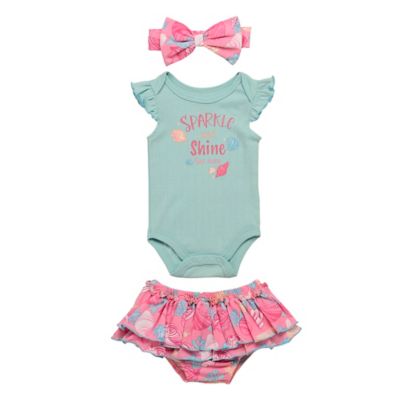 Baby Starters&reg; 3-Piece &quot;Sparkle and Shine&quot; Bodysuit Set in Aqua/Pink