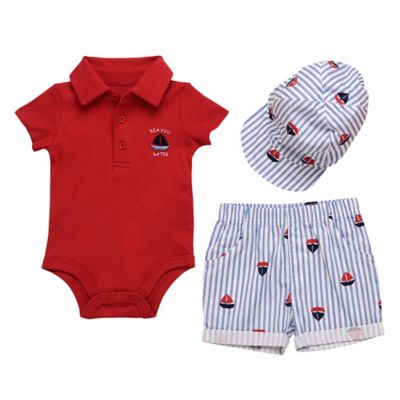 Baby Starters&reg; Size 3M Sailboat 3-Piece Short Set in Red