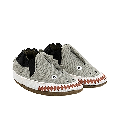 Robeez&reg; Soft Soles&trade; Size 18-24M Dinosaur Dan Crib Shoe in Grey. View a larger version of this product image.