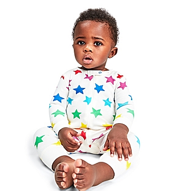 Primary&reg; Unisex  Size 6-9M Stars Organic Cotton Zip Romper in Ivory/Rainbow. View a larger version of this product image.