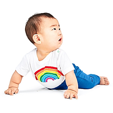 Primary&reg; Unisex  Size 9-12M Rainbow Graphic Cotton Bodysuit in White/Rainbow. View a larger version of this product image.