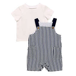 Baby Starters® Newborn 2-Piece Stripe T-Shirt and Shortall Set in Navy/White