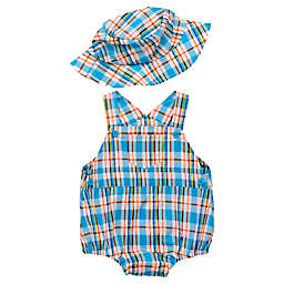 Baby Starters® 2-Piece Plaid Romper and Bucket Hat Set in Blue