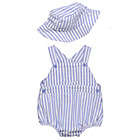Alternate image 0 for Baby Starters&reg; Size 18M 2-Piece Seersucker Stripe Romper and Bucket Hat Set in Blue