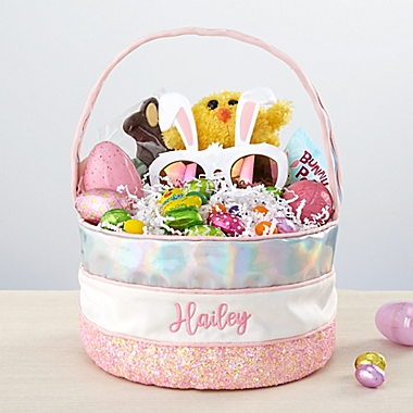 Embroidered Iridescent Pink Easter Basket. View a larger version of this product image.