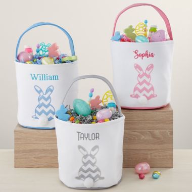 Grey Easter Bunny Personalized Soft Easter Basket. View a larger version of this product image.