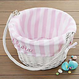 Delicate Stripes Personalized Easter Basket With Drop-Down Handle in White