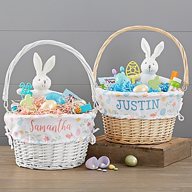 Easter Pattern Personalized Easter Basket with Folding Handle in White. View a larger version of this product image.