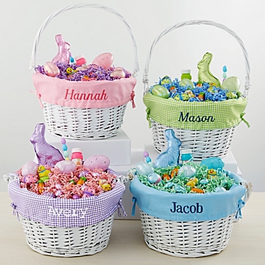 Personalized White Easter Basket With Drop-Down Handle. View a larger version of this product image.