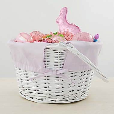 Personalized White Easter Basket With Drop-Down Handle in Lavender. View a larger version of this product image.