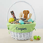 Personalized Dog White Easter Basket with Folding Handle in Green Check