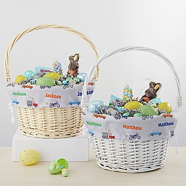 Modes of Transportation Personalized Easter Basket with Folding Handle in White. View a larger version of this product image.
