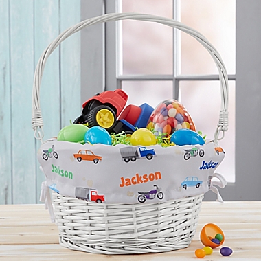 Modes of Transportation Personalized Easter Basket with Folding Handle in White. View a larger version of this product image.