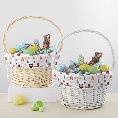 Woodland Adventure Personalized Easter Basket with Folding Handle in White. View a larger version of this product image.