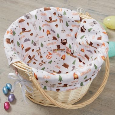 Woodland Adventure Personalized Easter Basket with Folding Handle in White. View a larger version of this product image.