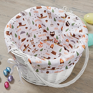 Woodland Adventure Personalized Easter Basket with Folding Handle in White. View a larger version of this product image.