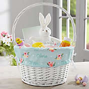 Floral Baby Personalized Easter Basket with Folding Handle in White