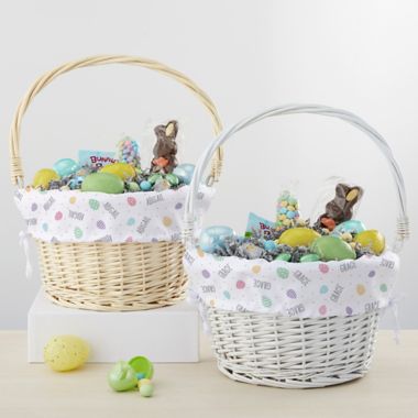 Easter Egg Personalized Easter Basket with Folding Handle in White. View a larger version of this product image.