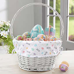 Easter Egg Personalized Easter Basket with Folding Handle in White
