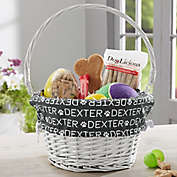 Repeating Pet Name Personalized Dog Easter Basket with Folding Handle in White