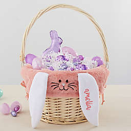 Personalized Bunny Easter Basket Liner In Pink with Natural Basket