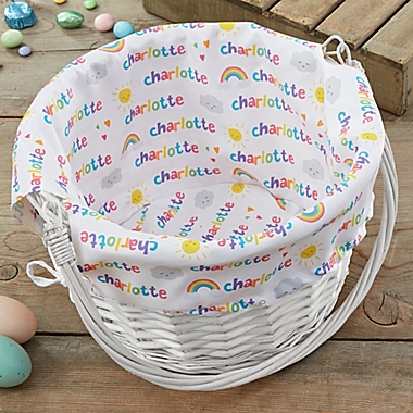 Rainbow Personalized Easter Basket with Folding Handle in White. View a larger version of this product image.