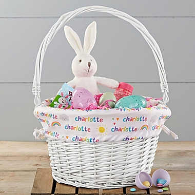 Rainbow Personalized Easter Basket with Folding Handle in White. View a larger version of this product image.