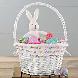 Rainbow Personalized Easter Basket with Folding Handle in White