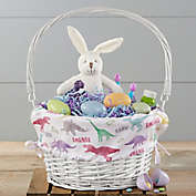 Dinosaur World Personalized Easter Basket With Folding Handles In White