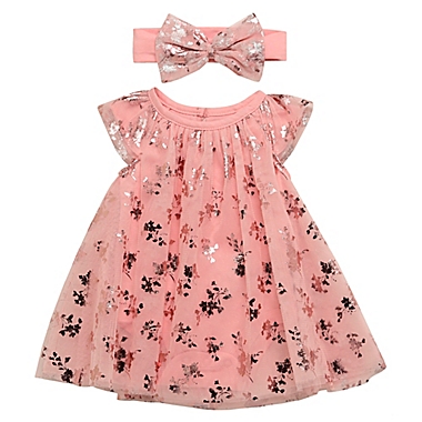 Baby Starters&reg; Newborn 2-Piece Tulle A-Line Dress with Headband Set in Rose Gold. View a larger version of this product image.