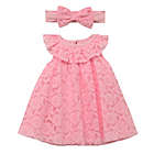 Alternate image 0 for Baby Starters&reg; Size 3M 2-Piece Lace Trapeze Dress and Headband Set in Pink