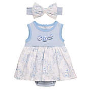 Baby Starters&reg; Newborn 2-Piece Roses Bodysuit with Skirt and Headband Set in Blue