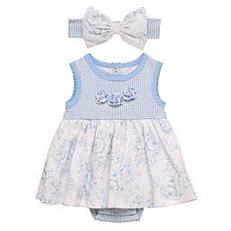 Baby Starters® Newborn 2-Piece Roses Bodysuit with Skirt and Headband Set in Blue