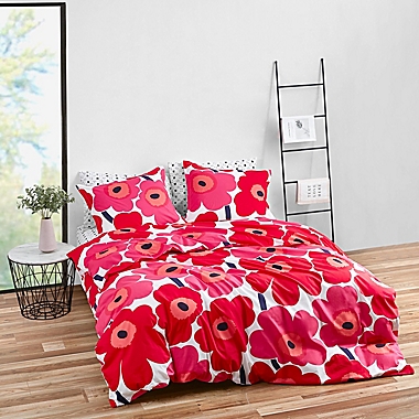 Marimekko&reg; Unikko 2-Piece Reversible Twin Duvet Cover Set in Red. View a larger version of this product image.