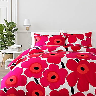 Marimekko&reg; Unikko 2-Piece Reversible Twin Duvet Cover Set in Red. View a larger version of this product image.