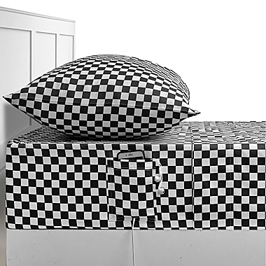 Studio 3B&trade; Cell Phone Pocket 300-Thread-Count Twin/Twin XL Sheet Set in Black Check. View a larger version of this product image.