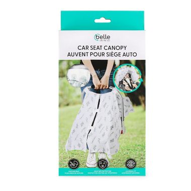 Belle ON THE GO Eucalyptus Canopy Car Seat Cover in White/Green. View a larger version of this product image.