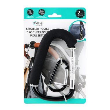 Belle&reg; ON THE GO 2-Pack Stroller Hooks in Black. View a larger version of this product image.
