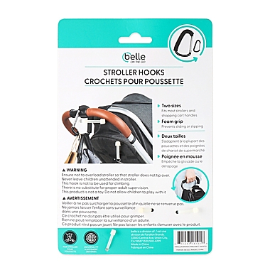 Belle&reg; ON THE GO 2-Pack Stroller Hooks in Black. View a larger version of this product image.