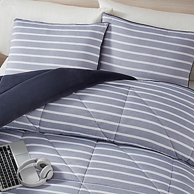 UGG&reg; Corey 2-Piece Reversible Twin/Twin XL Comforter Set in Navy Stripe. View a larger version of this product image.