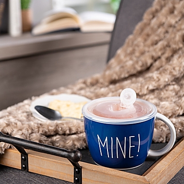 &quot;MINE!&quot; 26 oz. Soup Mug in Blue/White with Lid. View a larger version of this product image.