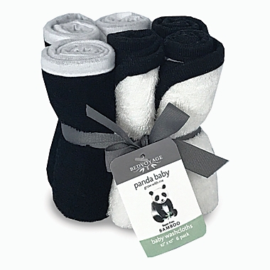 Bedvoyage 6-Pack Panda Baby Washcloths in Black/White. View a larger version of this product image.