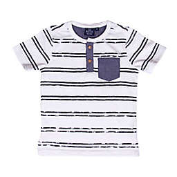 Bear Camp Striped Henley Tee in Ivory/Blue